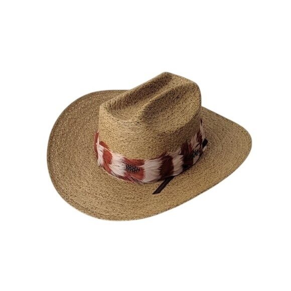 Boots and Saddle Straw Hat with Feather Band - Picture 1 of 6